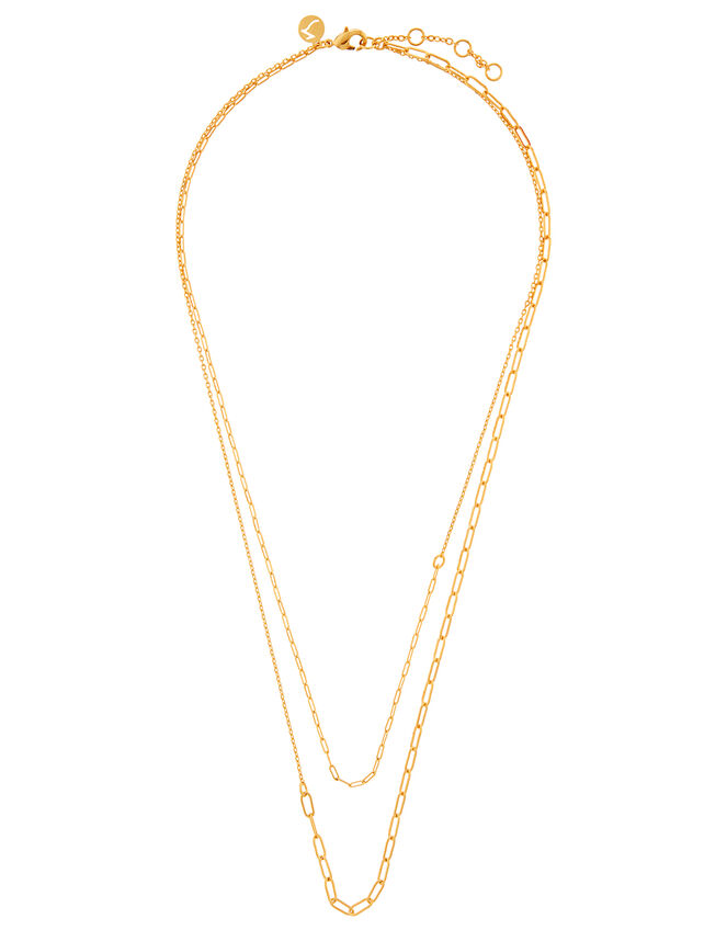 Gold-Plated Layered Chain Necklace, , large