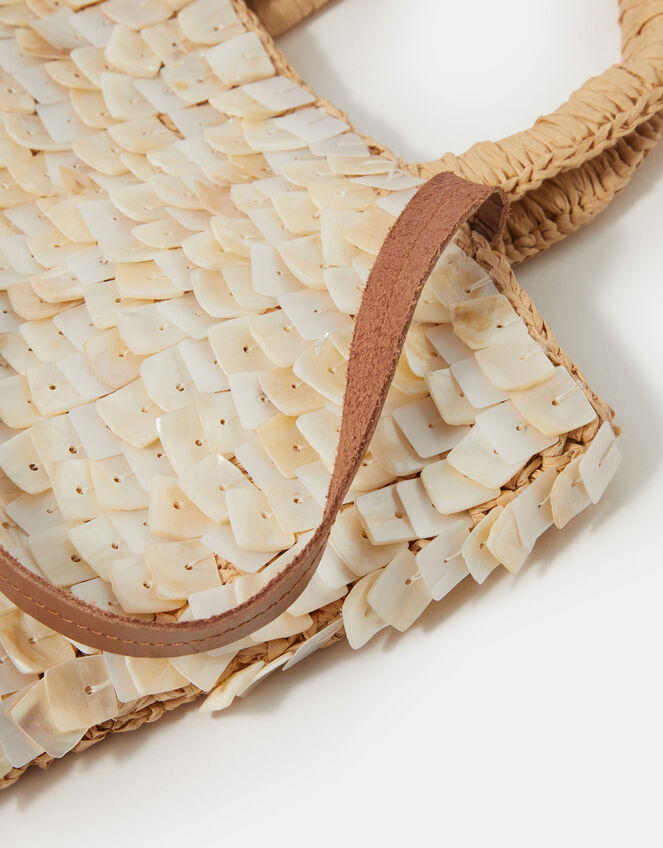 Mother of Pearl Raffia Handheld Bag, , large