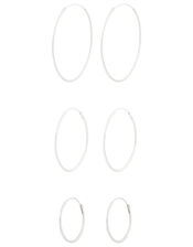 Sterling Silver Simple Hoop Earring Set, , large