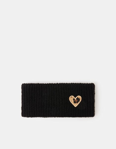 Leopard Heart Knit Bando Headband, , large