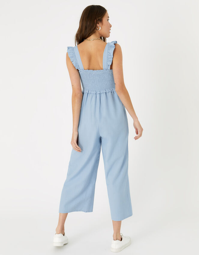 Ruffle Strap Smocked Jumpsuit, Blue (BLUE), large