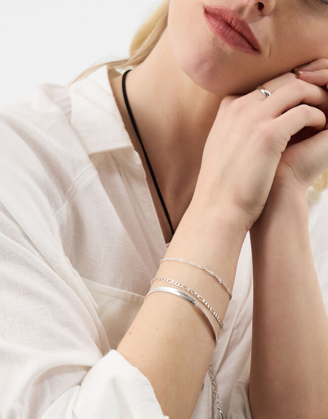 3-Pack Delicate Chain Bracelets, Silver (SILVER), large