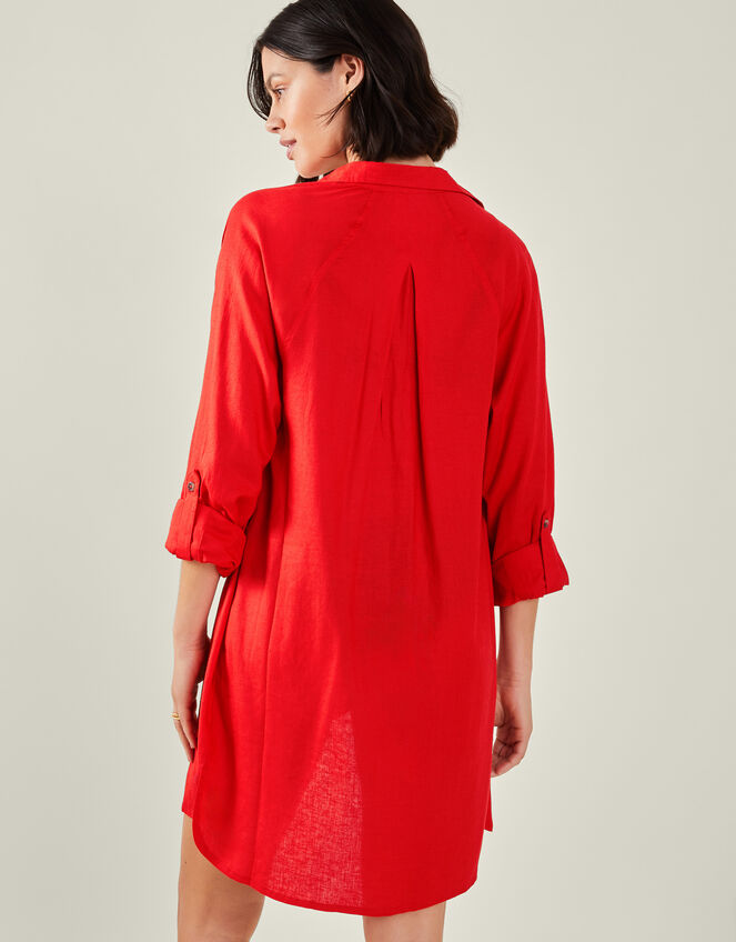 Long Sleeve Beach Cover Up Shirt, Red (RED), large
