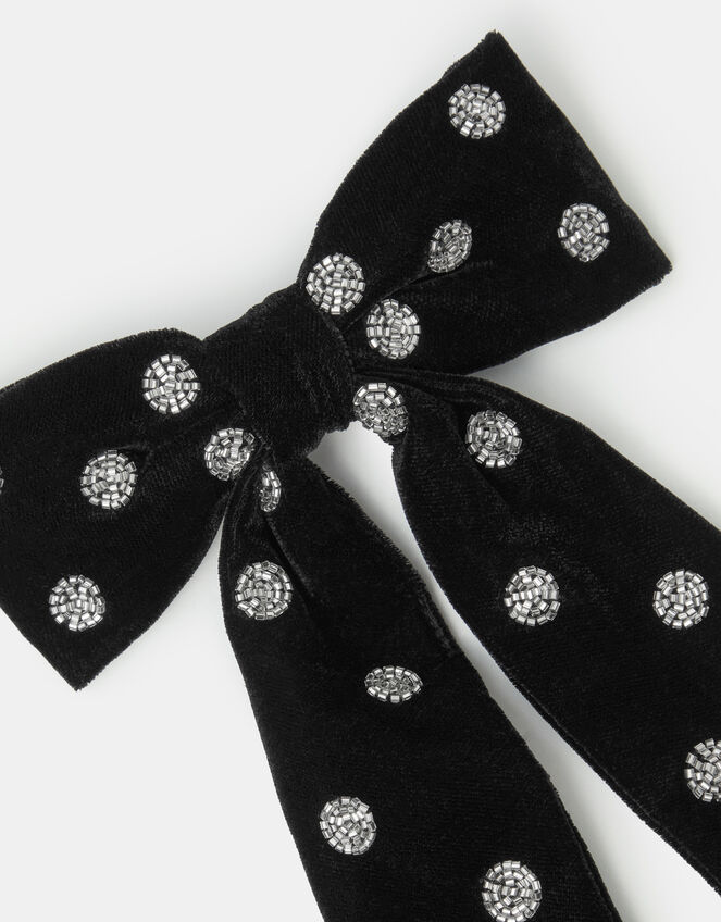 Velvet Polka Dot Bow Hair Clip, , large