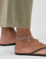 3-Pack Stone Charm Anklets, , large