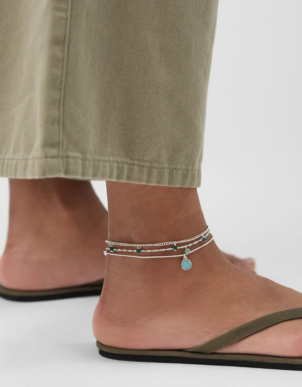 3-Pack Stone Charm Anklets, , large