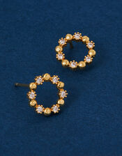 14ct Gold-Plated Flower Circle Stud Earrings, , large