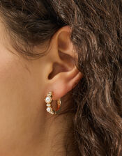 Mini Diamanté Pearl Encrusted Hoop Earrings, , large