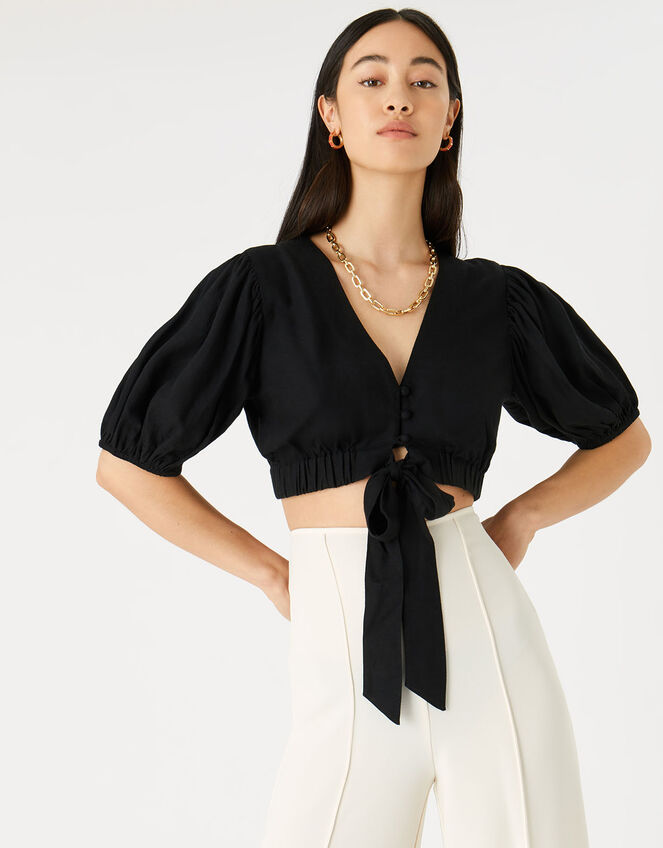 Tie Front Co-ord Top, Black (BLACK), large