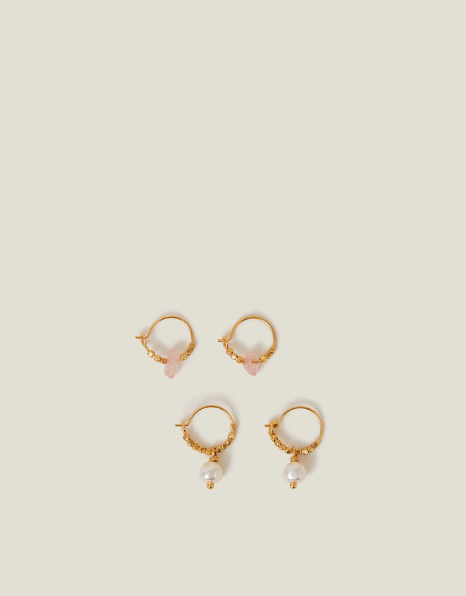 2-Pack 14ct Gold-Plated Tourmaline Pearl Hoop Earrings, , large