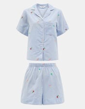 Floral Stripe Short Pyjamas Set, Blue (BLUE), large