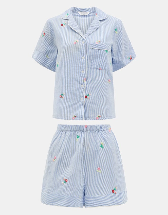 Floral Stripe Short Pyjamas Set, Blue (BLUE), large