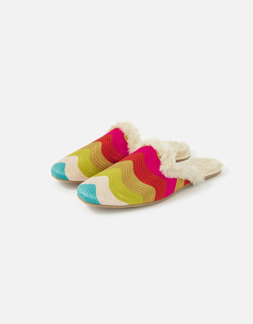Rainbow Wave Embroidered Slippers, Multi (BRIGHTS-MULTI), large
