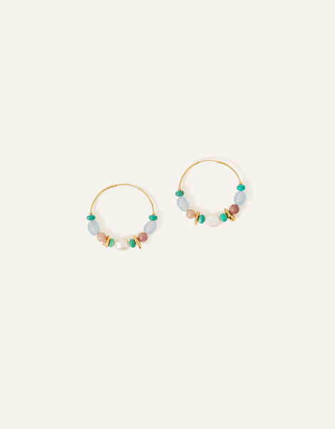 14ct Gold-Plated Stone Hoop Earrings, , large
