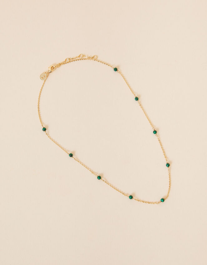 Gold-Plated Malachite Station Necklace, , large