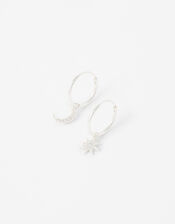 Sterling Silver Star and Moon Hoops, , large