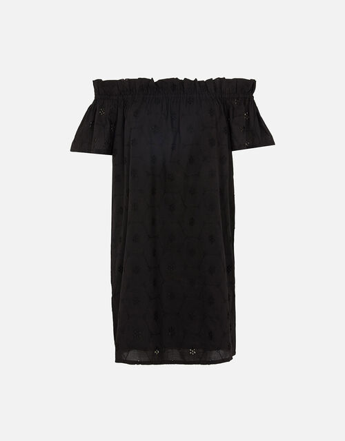 Schiffli Bardot Dress, Black (BLACK), large