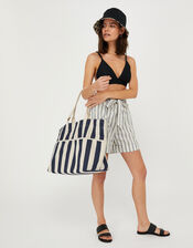 Woven Striped Tote Bag, Blue (NAVY), large