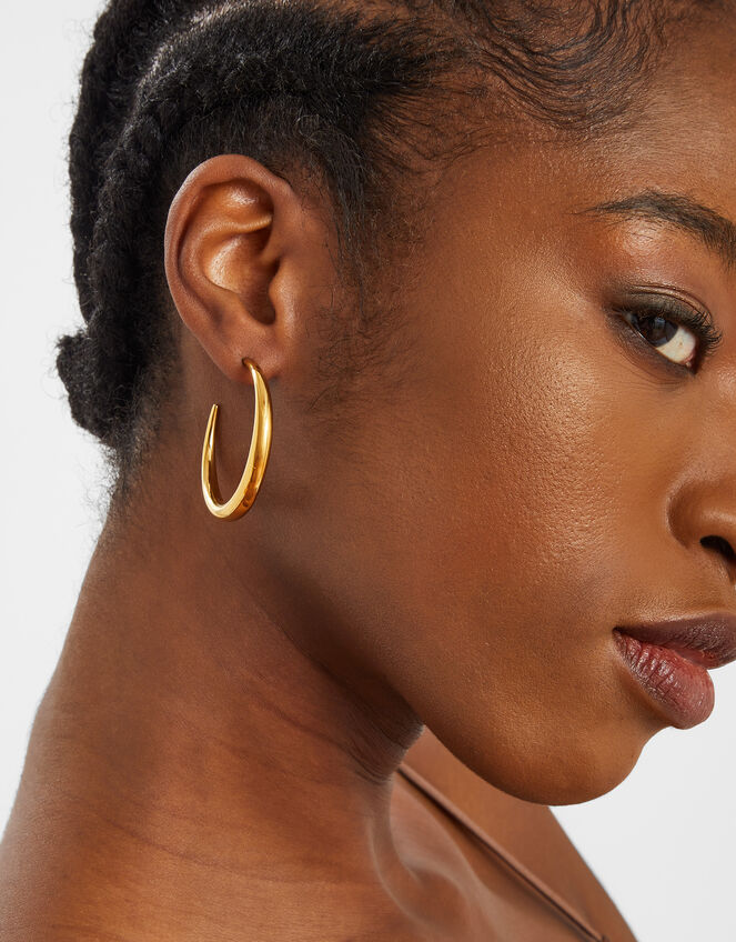 14ct Gold-Plated Stainless Steel Crescent Hoop Earrings, , large