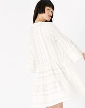 Jacquard Flute Sleeve Dress , White (WHITE), large