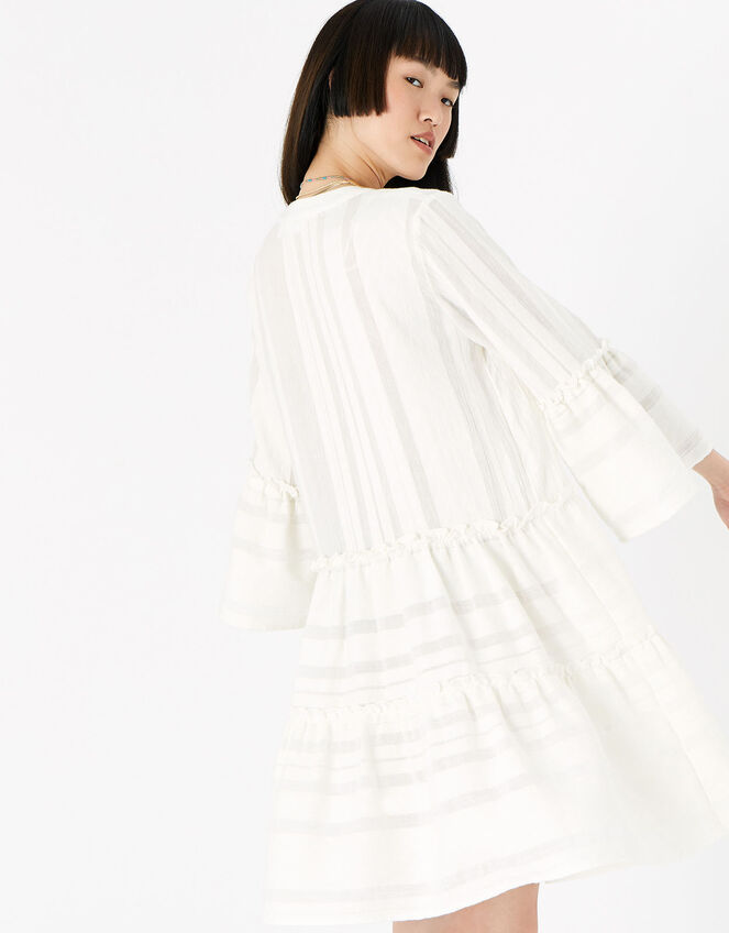 Jacquard Flute Sleeve Dress , White (WHITE), large