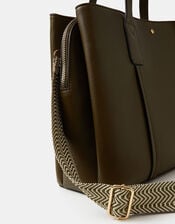 Webbing Strap Faux Leather Shoulder Bag, Green (OLIVE), large