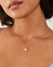 14ct Gold-Plated Mother of Pearl Clover Pendant Necklace, , large