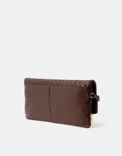 Woven Leather Clutch Bag, Brown (CHOCOLATE), large