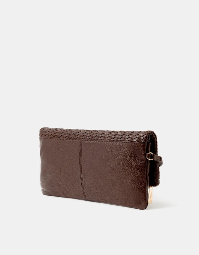 Woven Leather Clutch Bag, Brown (CHOCOLATE), large