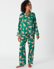 Leopard Printed Satin Pyjama Set, Teal (TEAL), large