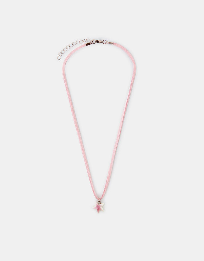 Girls Starfish Pendant Cord Necklace Pink, , large