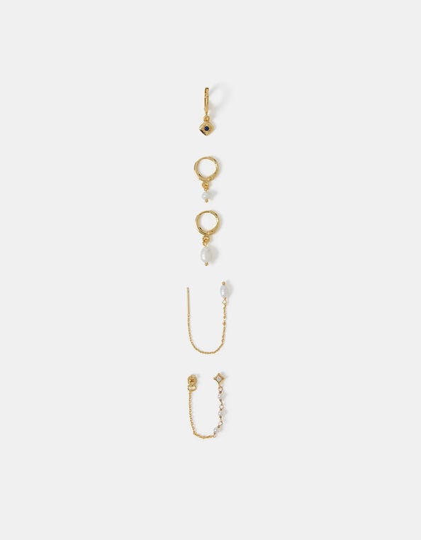 5-Pack 14ct Gold-Plated Mother of Pearl Stud & Hoop Earrings, , large