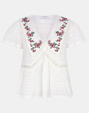 Floral Embroidered Collar Blouse, Ivory (IVORY), large