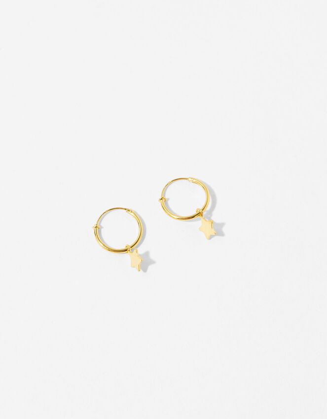 Gold-Plated Star Charm Huggie Hoops, , large