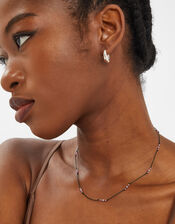 Sterling Silver-Plated Beaded Cord Station Necklace, , large