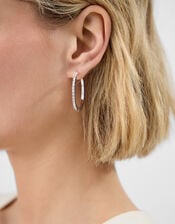 Diamant&eacute; Hoop Earrings, Silver (SILVER), large