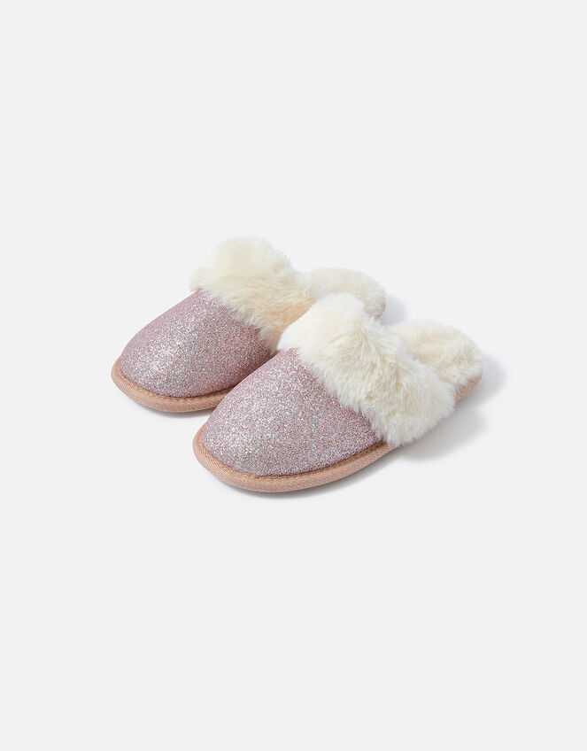 Girls Glitter Mule Slippers, Pink (PINK), large