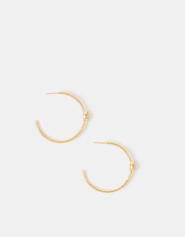 14ct Gold-Plated Rose Quartz Teardrop Hoop Earrings, , large