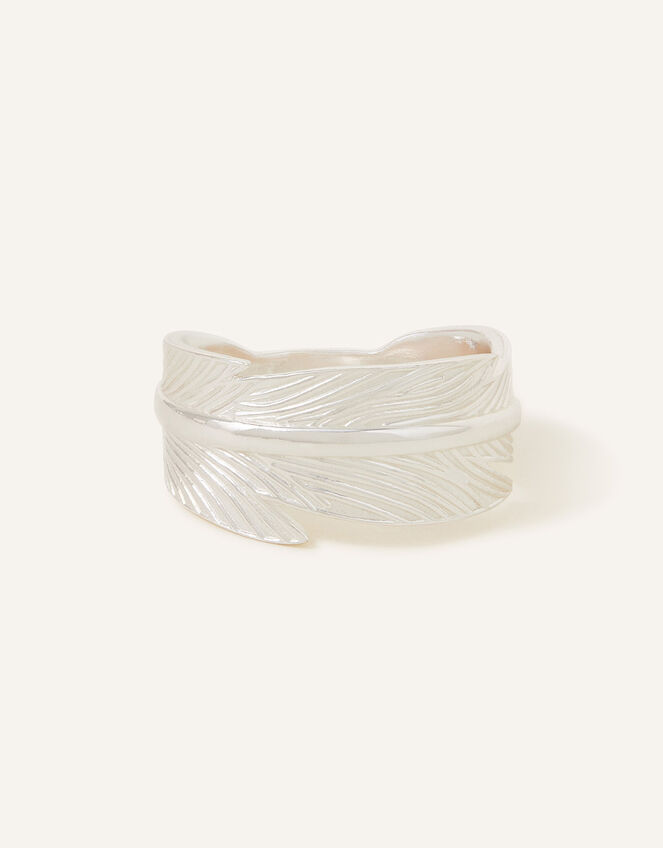 Sterling Silver-Plated Feather Ring, Silver (ST SILVER), large