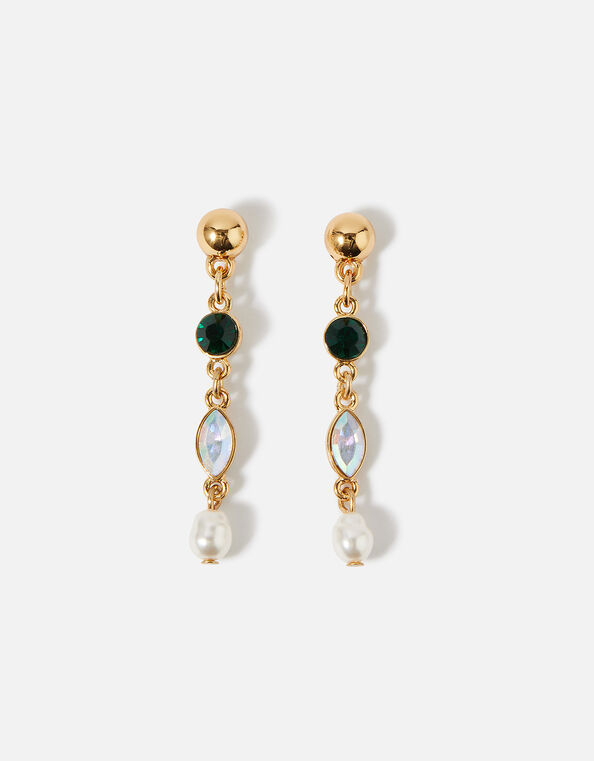 Pearl and Crystal Long Drop Earrings, , large
