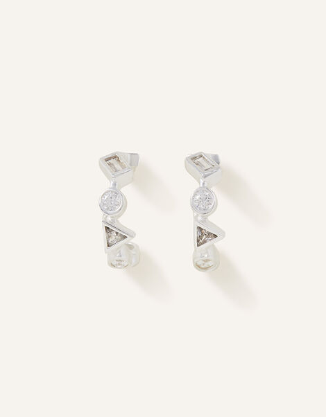 Sterling Silver-Plated Cluster Hoops, , large