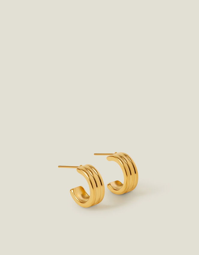 14ct Gold-Plated Ridge Huggie Hoop Earrings, , large