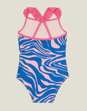 Girls Animal Print Swimsuit, Blue (BLUE), large