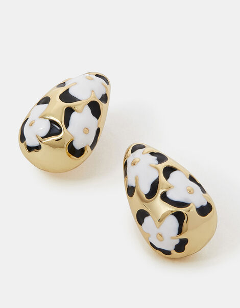 Painted Floral Drop Curve Hoops, , large