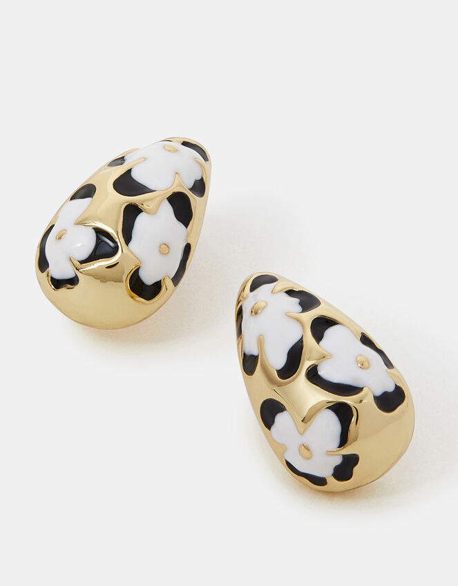 Painted Floral Drop Curve Hoops, , large