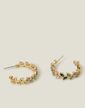 Gemstone Leaf Hoop Earrings, , large