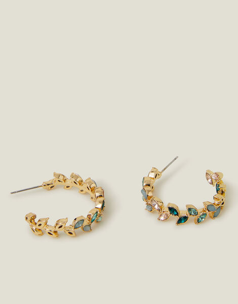Gemstone Leaf Hoop Earrings, , large