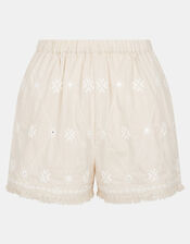 Mirror Embroidered Cotton Shorts, Ivory (IVORY), large