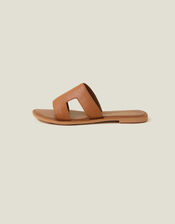 Leather Cut-Out Detail Sliders, Tan (TAN), large