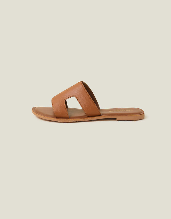 Leather Cut-Out Detail Sliders, Tan (TAN), large